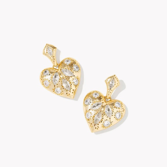 BRAND NEW Kendra Scott Holland Gold Heart Drop Earrings in White CZ - Picture 2 of 4